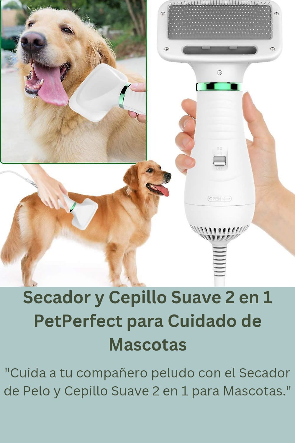 Secador de Pelo y Cepillo Suave 2 en 1 para Mascotas