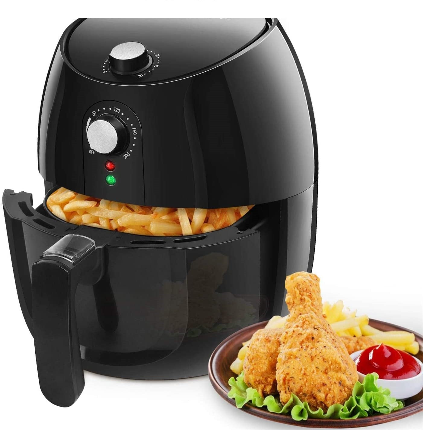 Freidora de aire sin aceite, 1500W, gran capacidad 3,5 L, cesta antiadherente, apagado automático, selector de temperatura. Libre de BPA