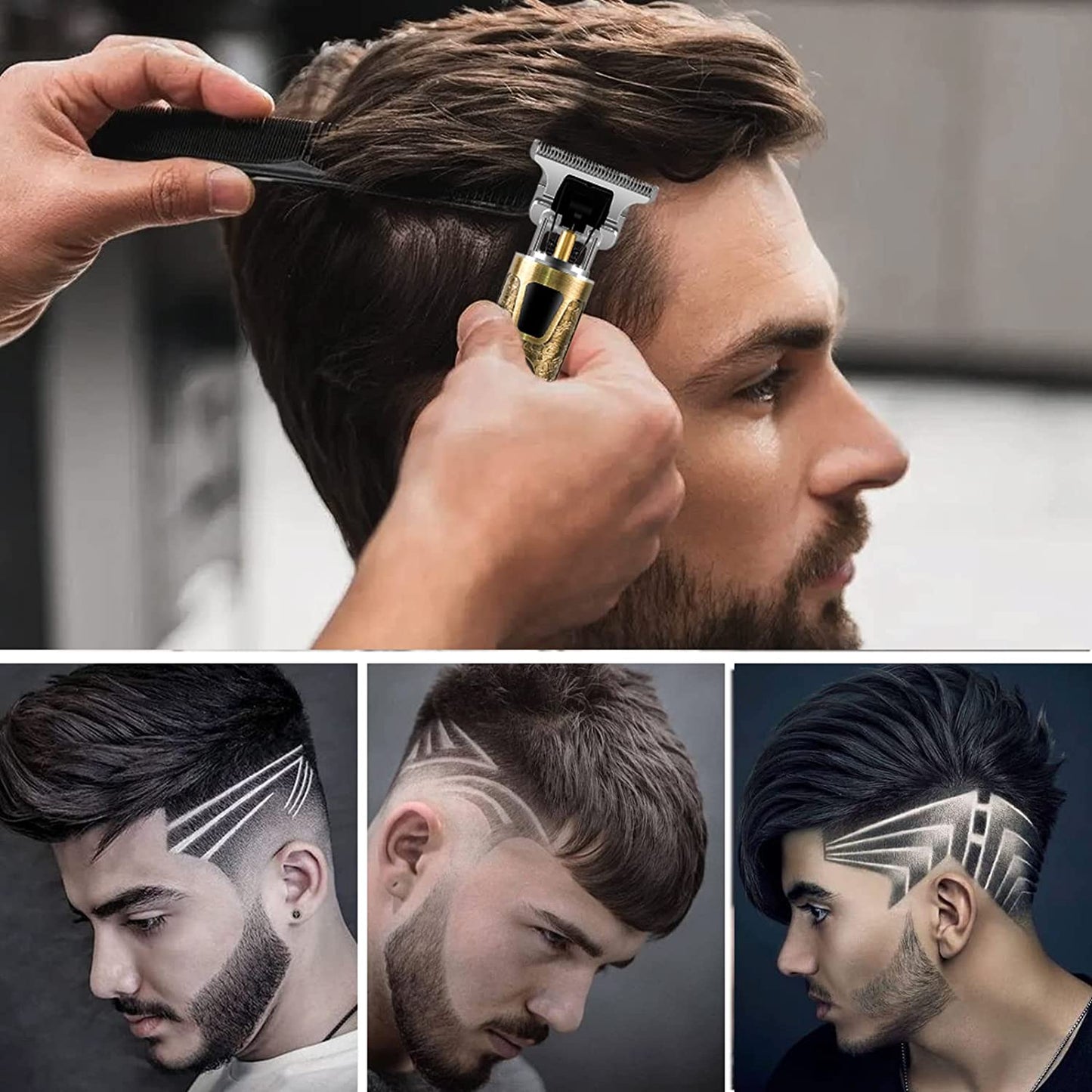 Máquina de Cortar Pelo Profesional, Cortapelos inalámbrico Hombre Cortador de Pelo Recargable con Hoja T, Recortadora de Barba con 4 Peines-guía para Uso de Hogar y Peluquería