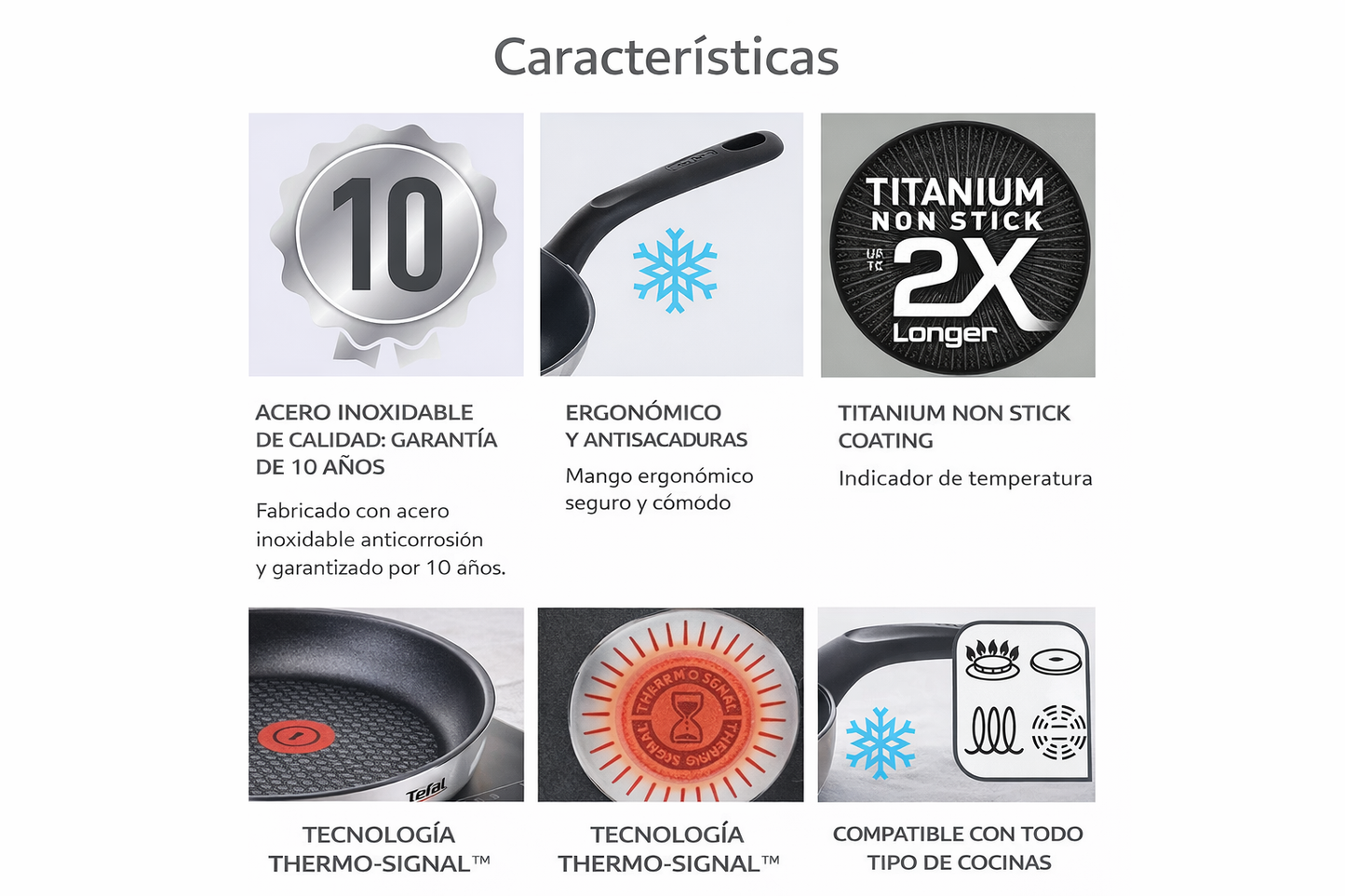 Sartén de 26 cm con revestimiento  resistente, duradero y seguro, Thermo Signal, mango ergonómico antiquemaduras,  apta para todo tipo de cocinas