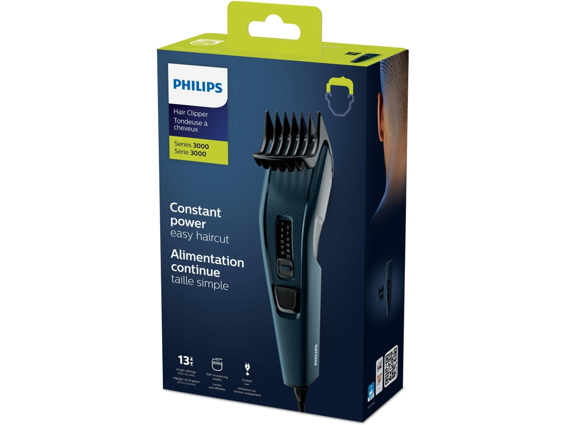 Philips Cortapelos Hombre Serie 3000, Máquina Cortar Pelo, 13 ajustes de Longitud, Cuchillas de Acero, 75 min de uso, Con y sin Cable, Recargable, Peine para Barba, HC3530/15