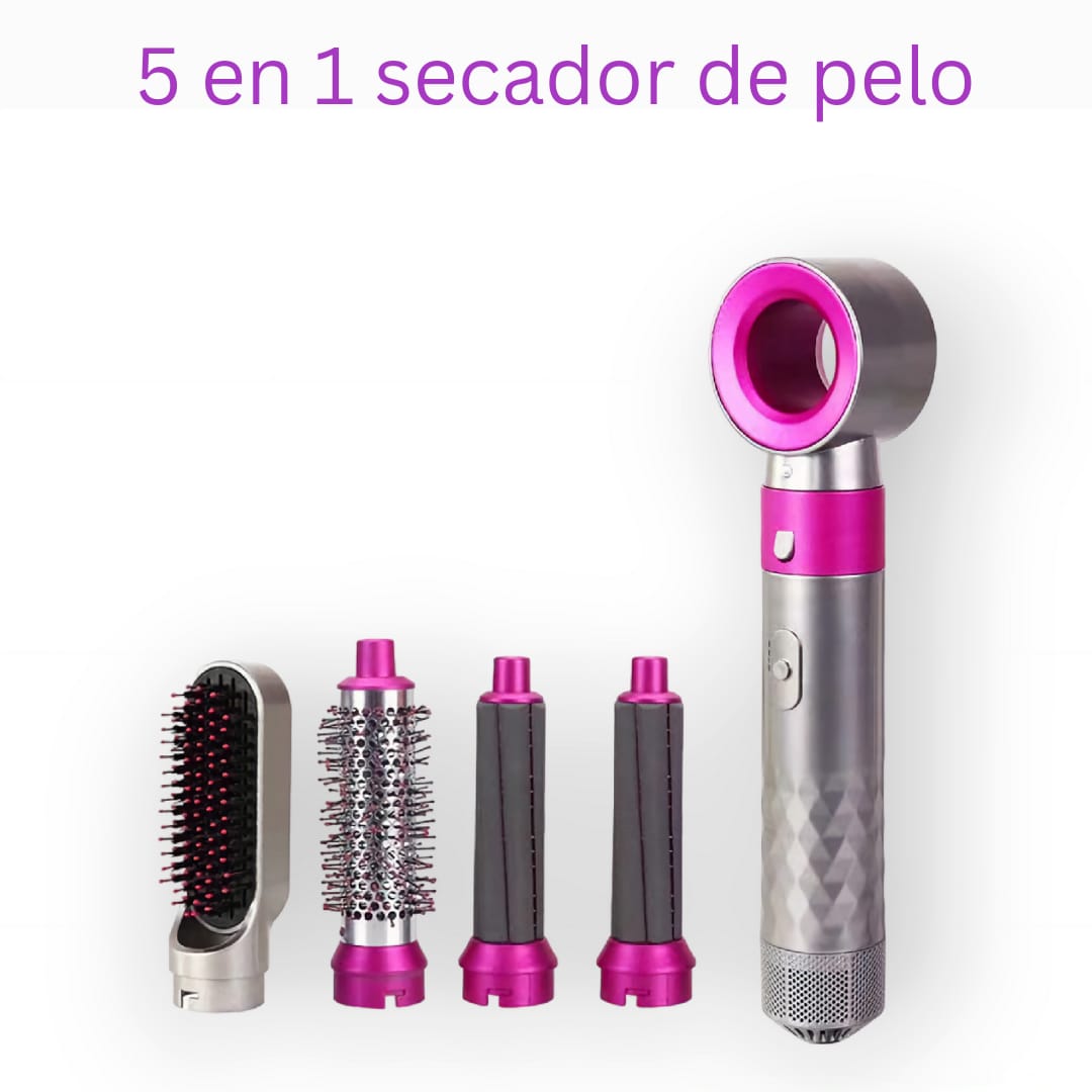 "Este 'secador de pelo 5 en 1' es una herramienta versátil para el cuidado y peinado del cabello, diseñada para secar y estilizar el cabello de múltiples maneras, ofreciendo comodidad y flexibilidad para los usuarios."