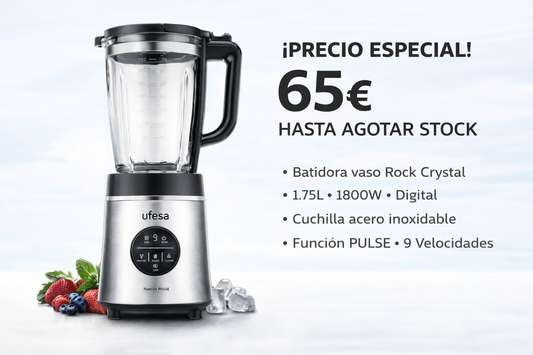 Batidora vaso Rock Crystal 1.75L 1800W, Digital, Cuchilla acero inoxidable, Función PULSE, 9 - Velocidades.